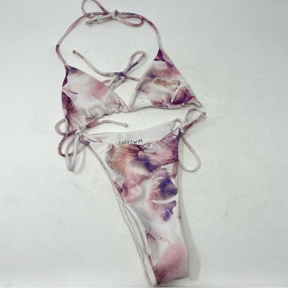 Sage Swim Purple Floral 2 Piece String Cheeky Bikini Size Medium - Picture 1 of 5